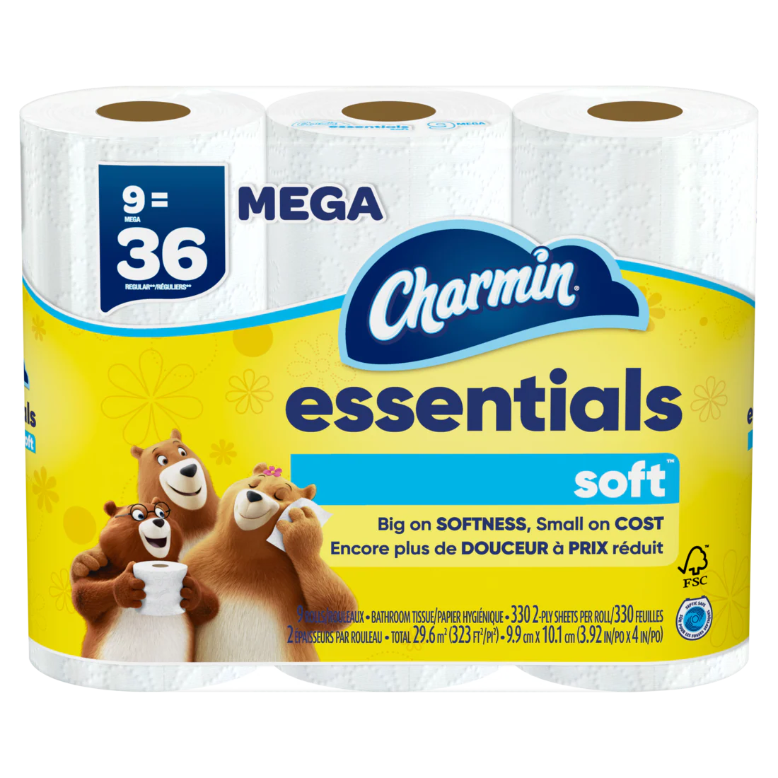 Charmin Essentials Soft Toilet Paper 9 Mega Rolls 330 Sheets Per Roll - 9ct/4pk