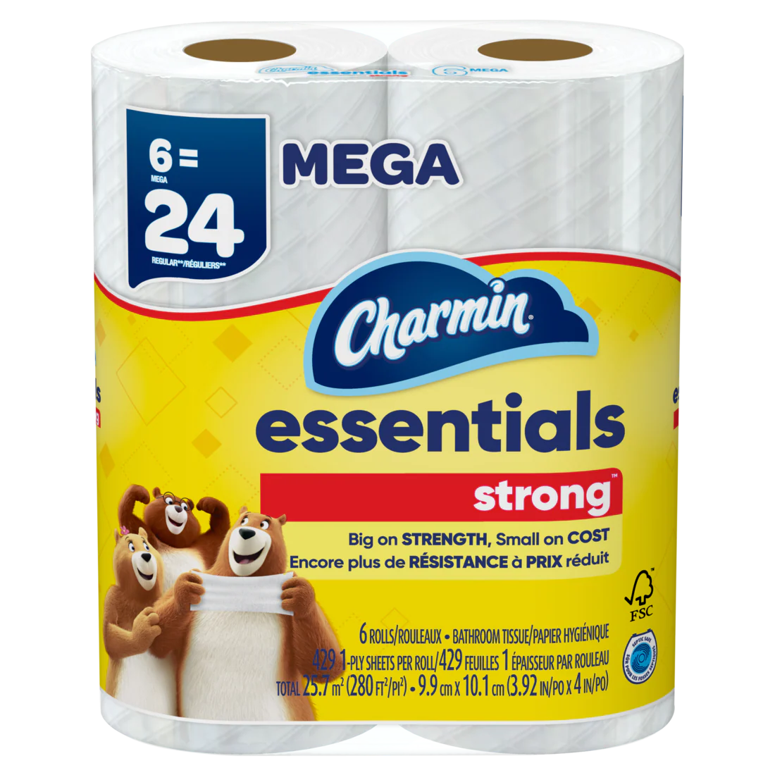 Charmin Essentials Strong Toilet Paper 6 Mega Rolls 429 Sheets Per Roll - 6ct/3pk