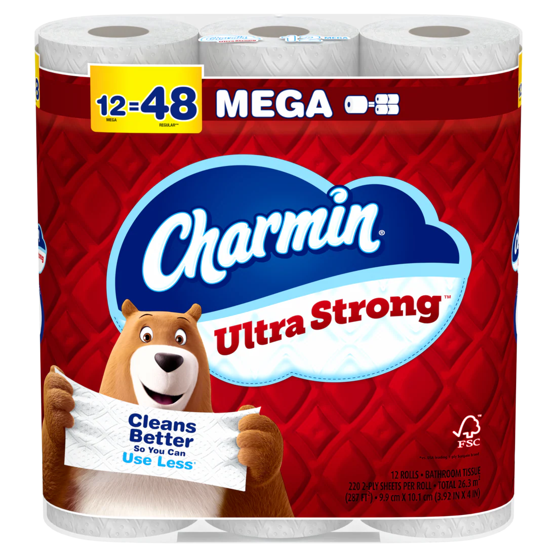 Charmin Toilet Paper Ultra Strong 12 Mega Rolls 2-Ply Bath Tissue 220 Sheets Per Roll - 12ct/4pk