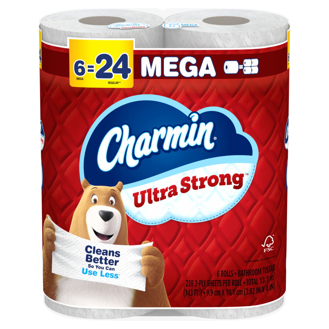 Charmin Toilet Paper Ultra Strong 6 Mega Rolls 2-Ply Bath Tissue 220 Sheets Per Roll - 6ct/4pk
