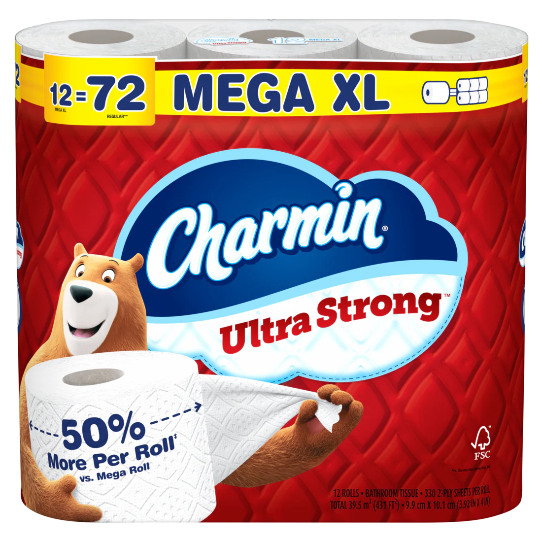 Charmin Toilet Paper Ultra Strong 12 Mega XL Rolls 2-Ply Bath Tissue 330 Sheets Per Roll - 12ct/4pk
