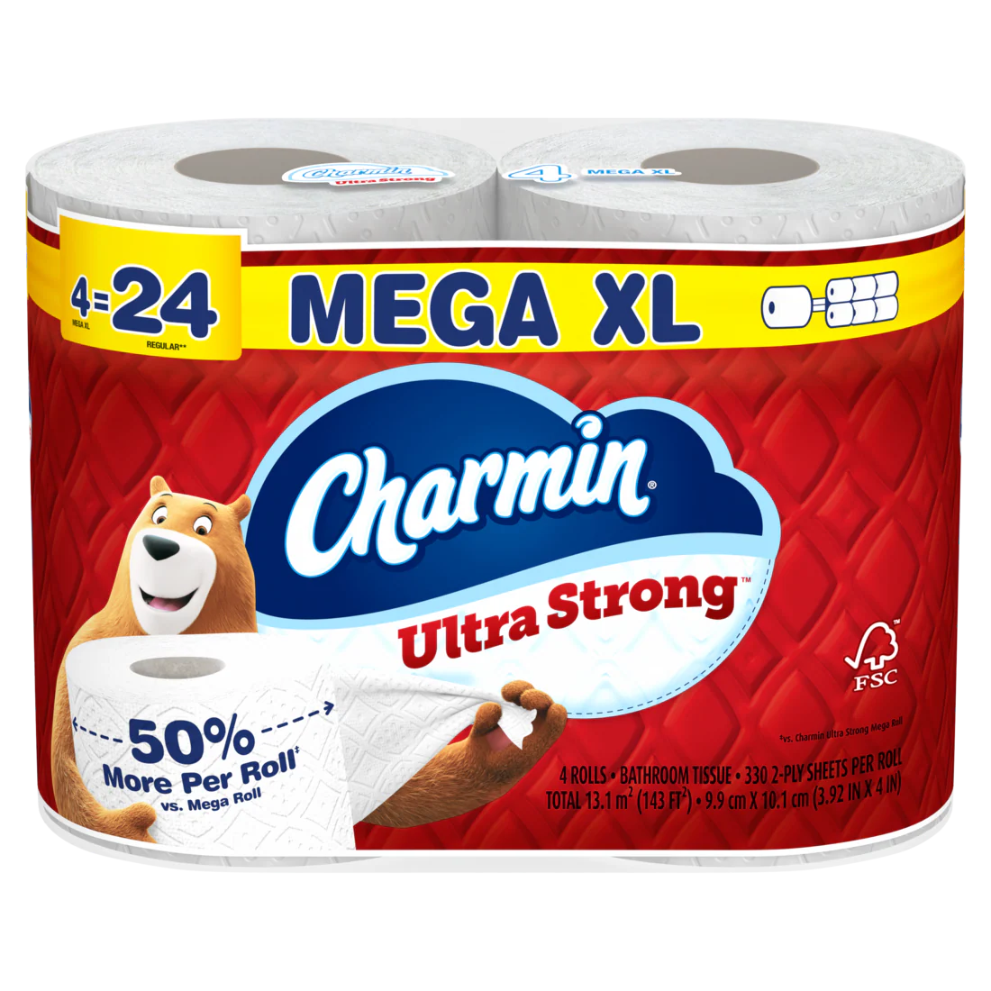Charmin Toilet Paper Ultra Strong 4 Mega XL Rolls 2-Ply Bath Tissue 330 Sheets Per Roll - 4ct/6pk
