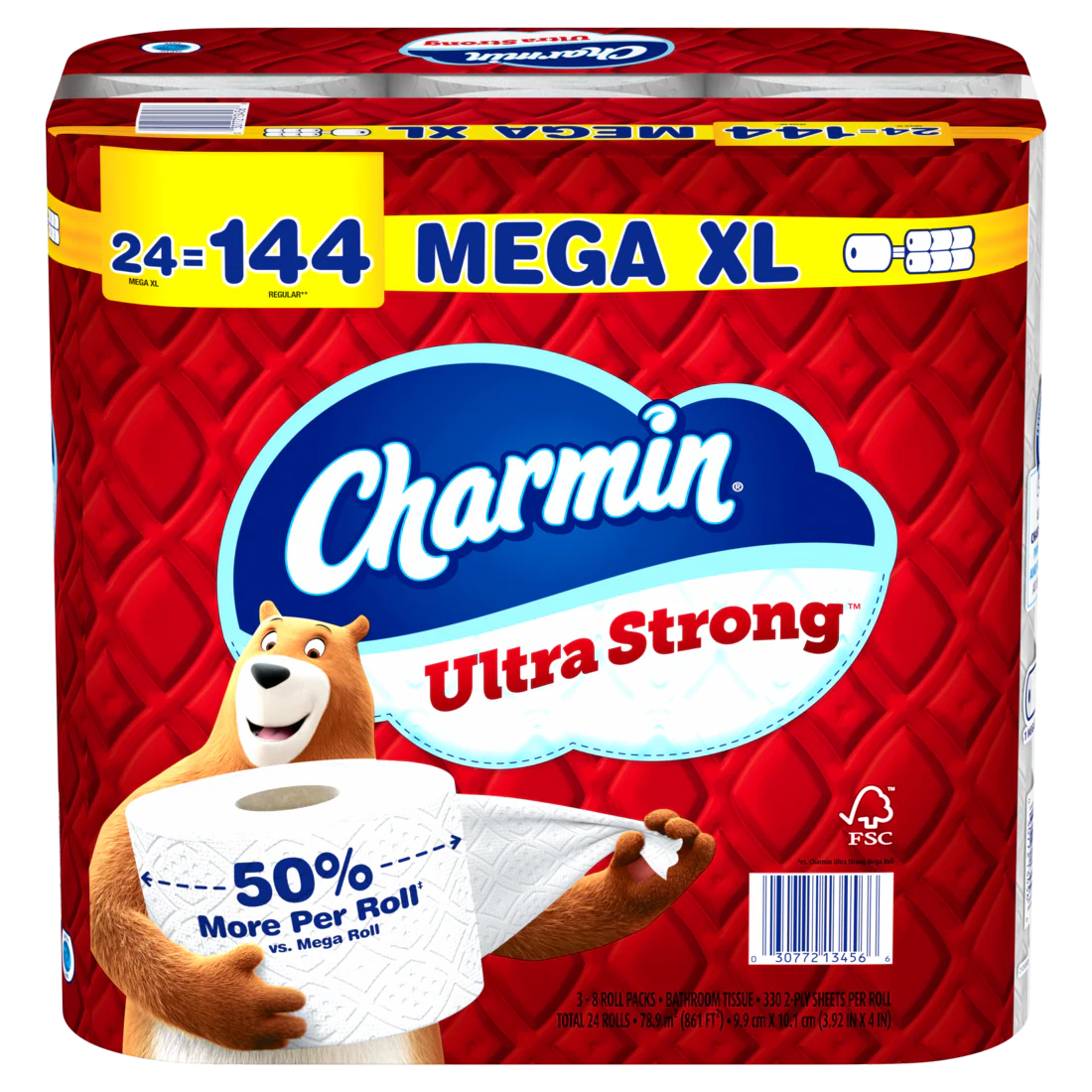 Charmin Toilet Paper Ultra Strong 24 Mega XL Rolls 2-Ply Bath Tissue 330 Sheets Per Roll - 24ct/1pk