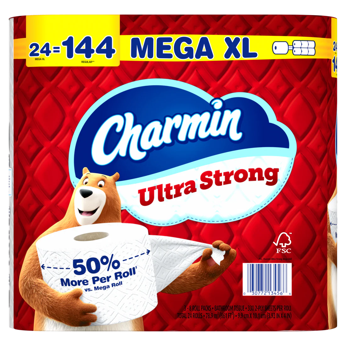 Charmin Toilet Paper Ultra Strong 24 Mega XL Rolls 2-Ply Bath Tissue 330 Sheets Per Roll - 24ct/1pk - Image 2