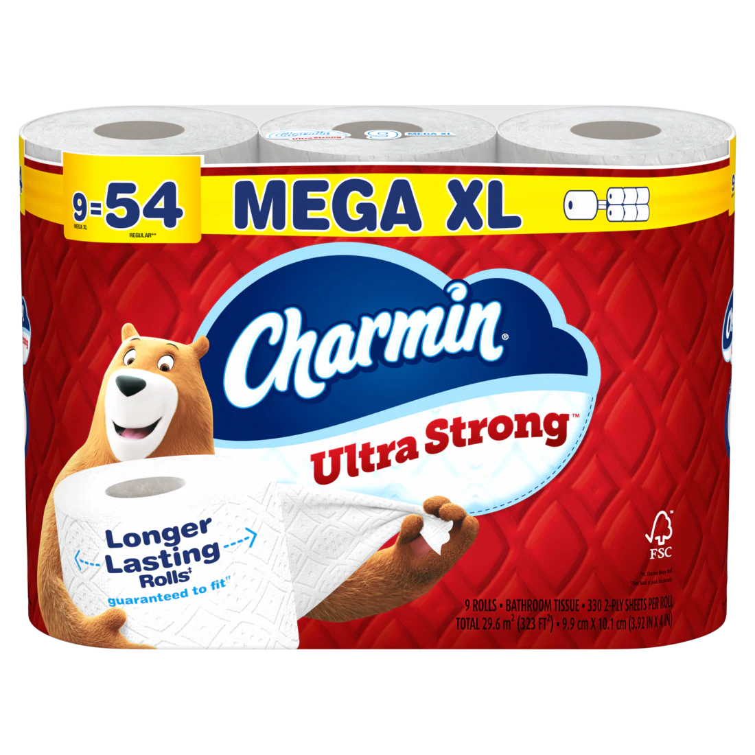 Charmin Toilet Paper Ultra Strong 9 Mega XL Rolls 2-Ply Bath Tissue 330 Sheets Per Roll - 9ct/4pk