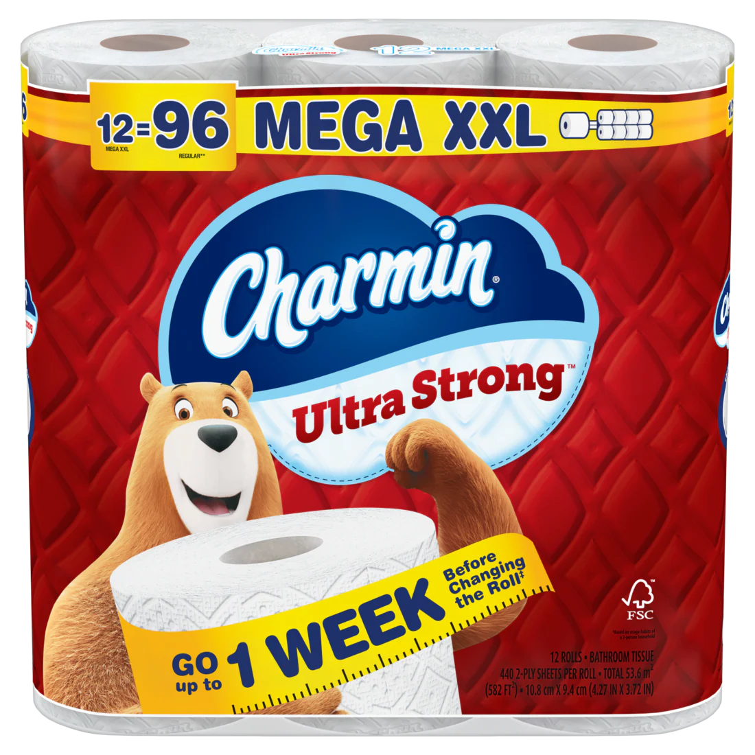 Charmin Toilet Paper Ultra Strong 12 Mega XXL Rolls 2-Ply Bath Tissue 440 Sheets Per Roll - 12ct/2pk