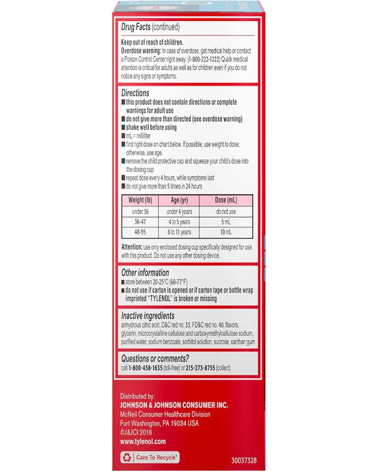 Children's Tylenol Pain Reliever Fever Reducer Ages 4-11 Cold + Cough + Sore Throat Bubblegum Flavor - 4oz/3pk - Image 2