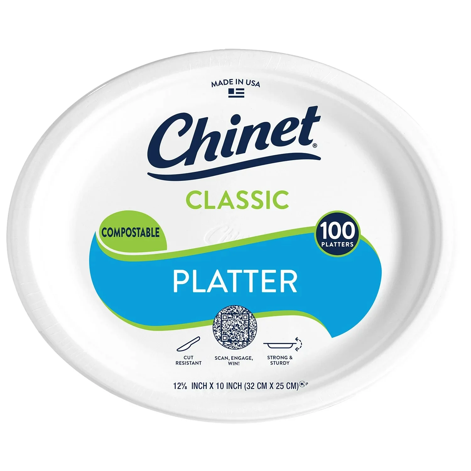 Chinet Classic Platter Paper Plate 12.63"x10" - 100ct/1pk