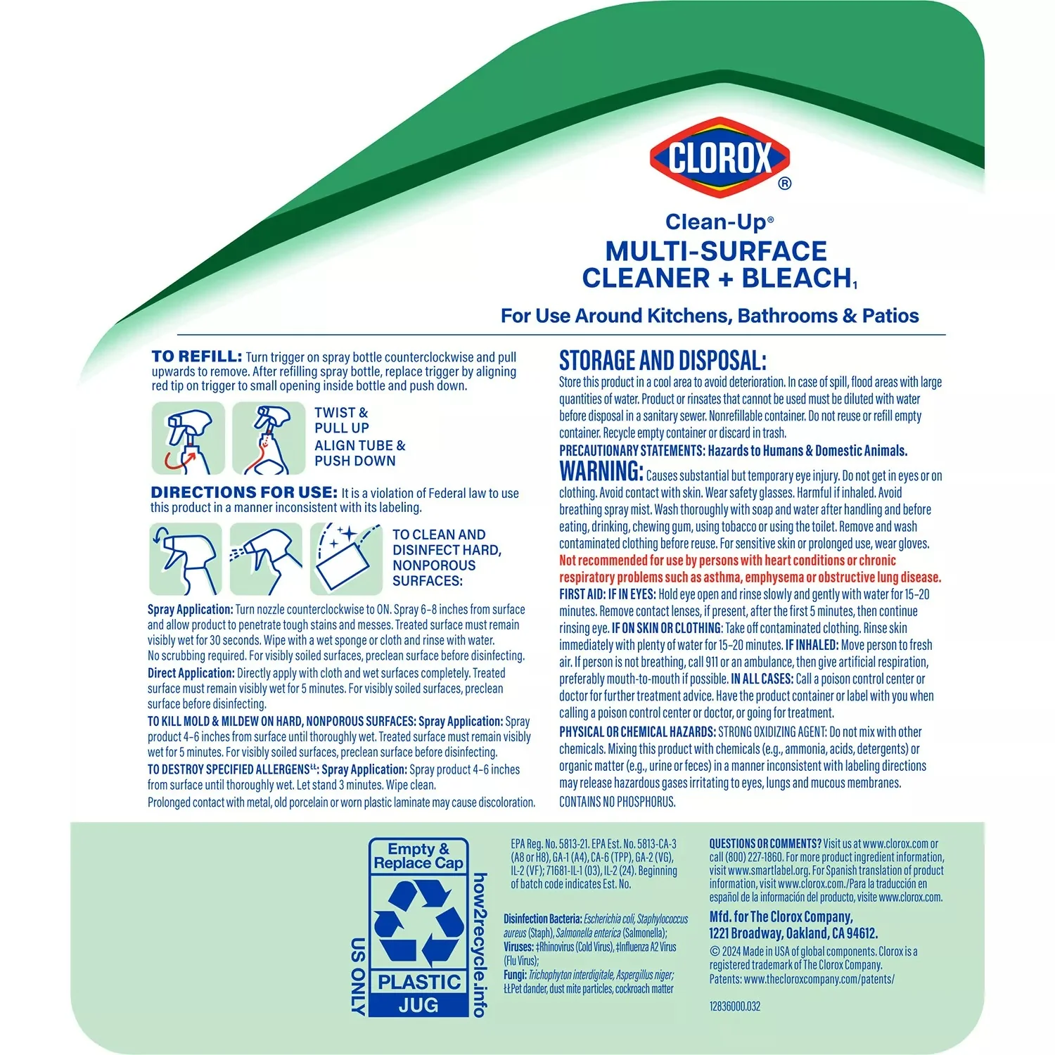 Clorox Clean-Up All-Purpose Cleaner with Bleach 32oz Spray 180oz Refill Bottle - 212oz/1pk - Image 2