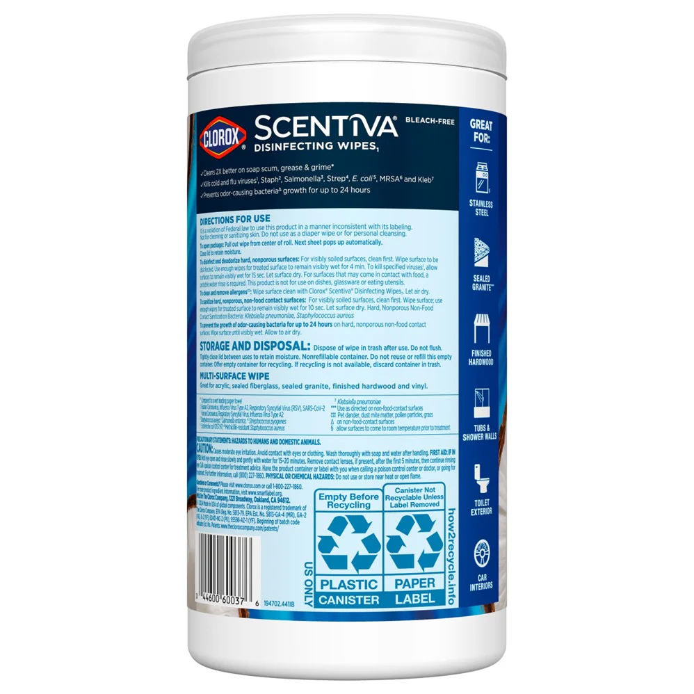 Clorox Scentiva Disinfecting Wipes Coconut & Waterlily - 75ct/6pk - Image 2