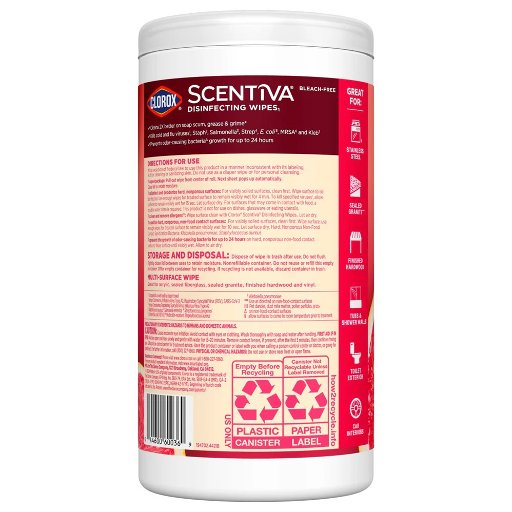 Clorox Scentiva Disinfecting Wipes Grapefruit & Orange Blossom - 75ct/6pk - Image 2