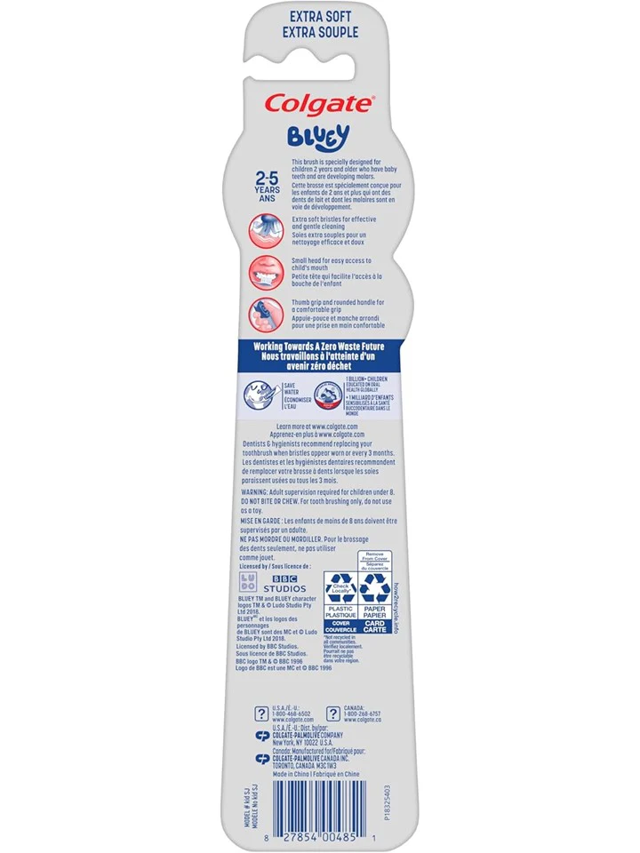 Colgate Extra Soft Toothbrush for Kids with Built-in Suction Cup Toothbrush Holder Designed for Children Ages 5 and Up Extra Soft Bristles Bluey - 2ct/6pk - Image 2