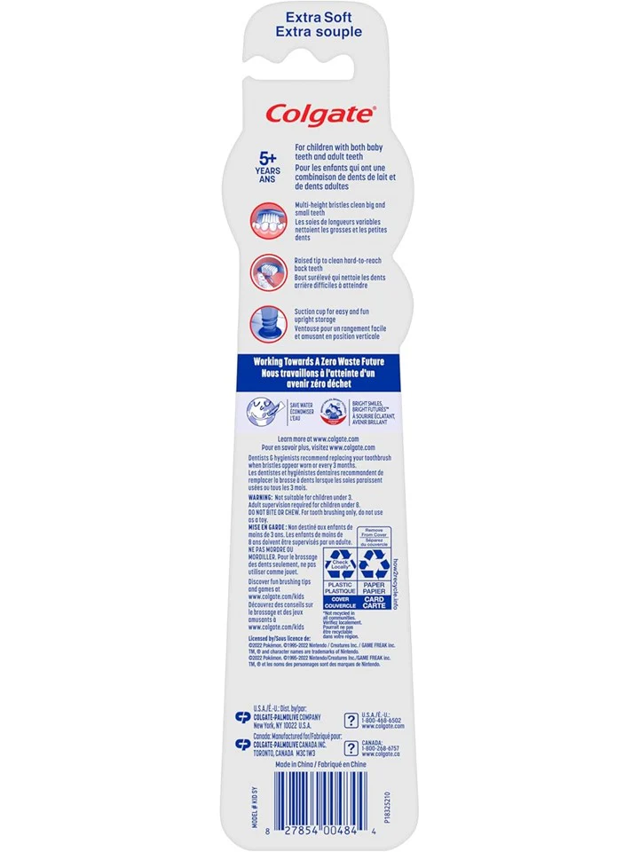 Colgate Extra Soft Toothbrush for Kids with Built-in Suction Cup Toothbrush Holder Designed for Children Ages 5 and Up Extra Soft Bristles Pokemon - 2ct/6pk - Image 2
