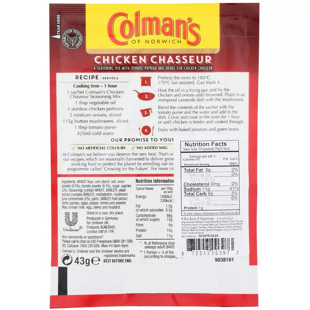 Colmans Chicken Chasseur Casserole Mix - 1.5oz/16pk - Image 2