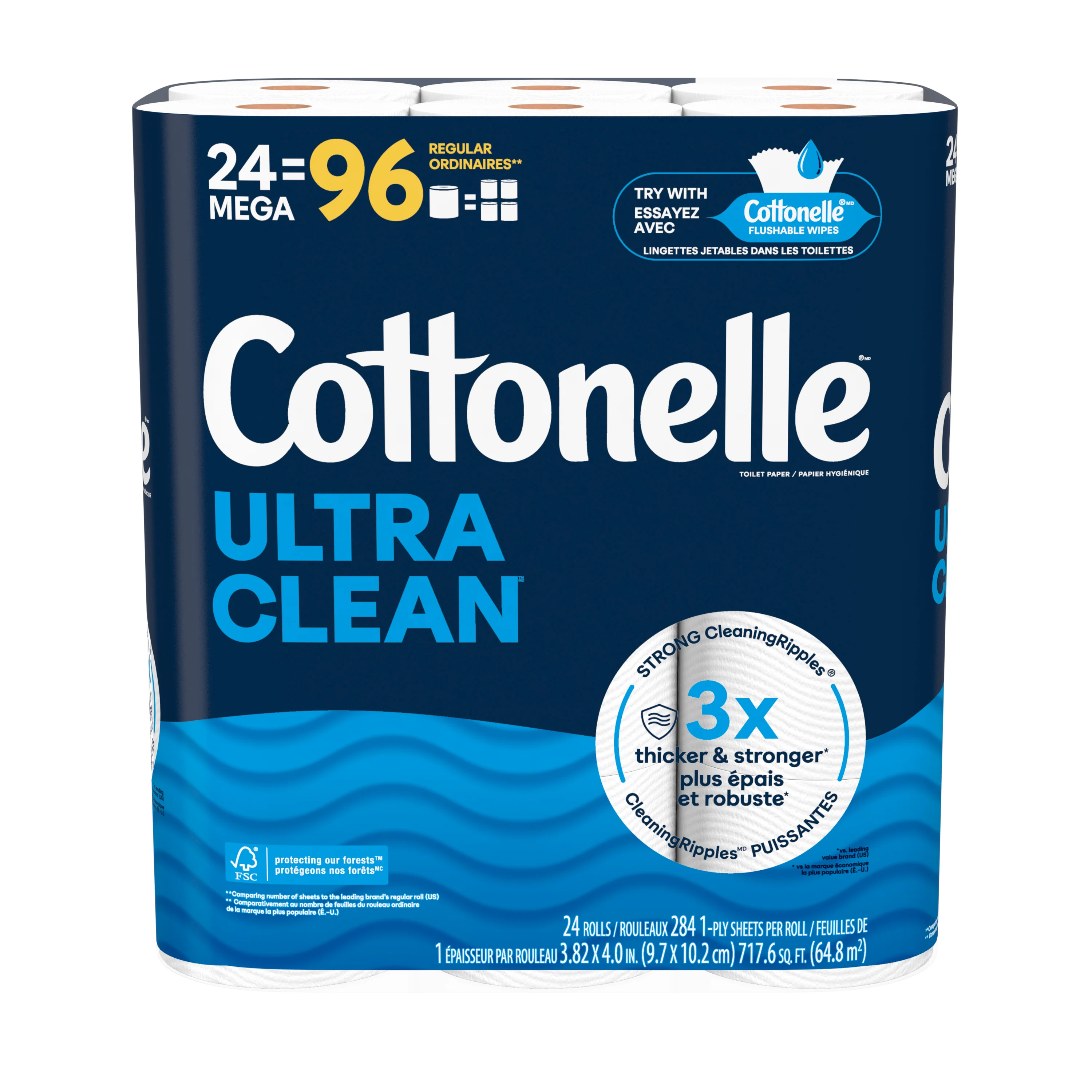 Cottonelle Bathroom Tissue MR Clean Care 284 1-ply sheets per roll - 24ct/2pk