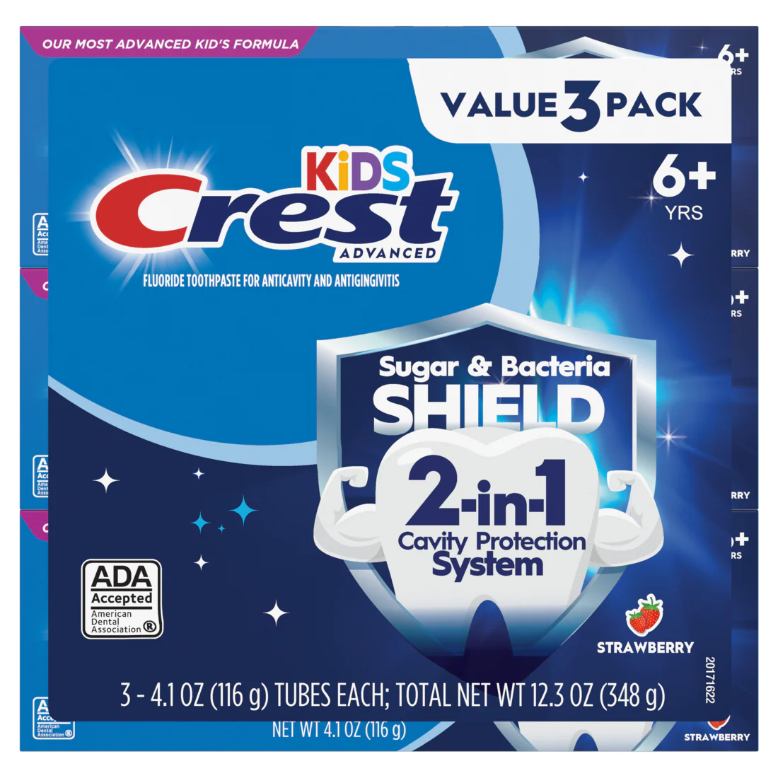 Crest Kids Sugar Bacteria Shield Toothpaste Pack Of 3 - (3x4.1)oz/8pk