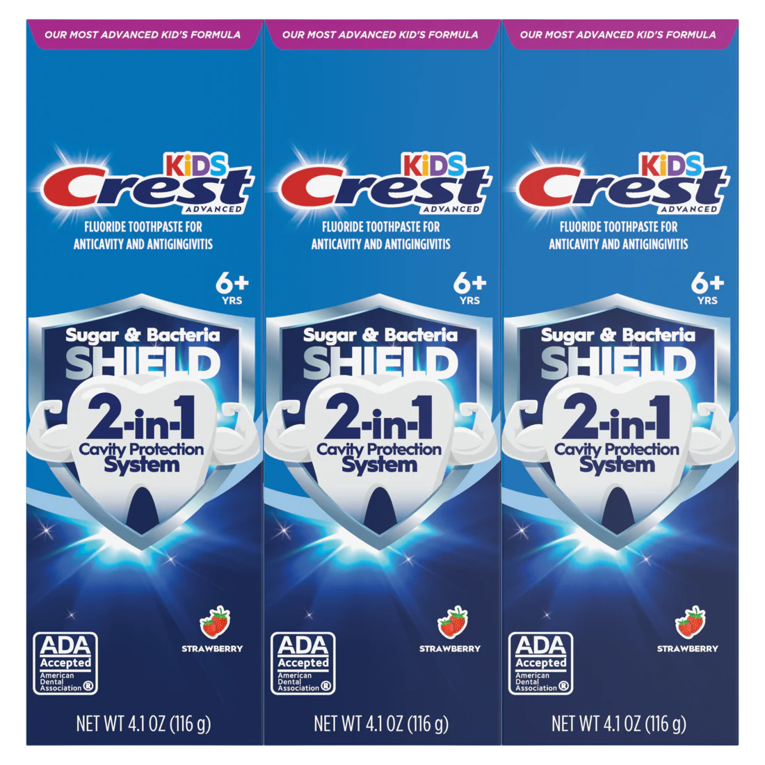 Crest Kids Sugar Bacteria Shield Toothpaste Pack Of 3 - (3x4.1)oz/8pk - Image 2