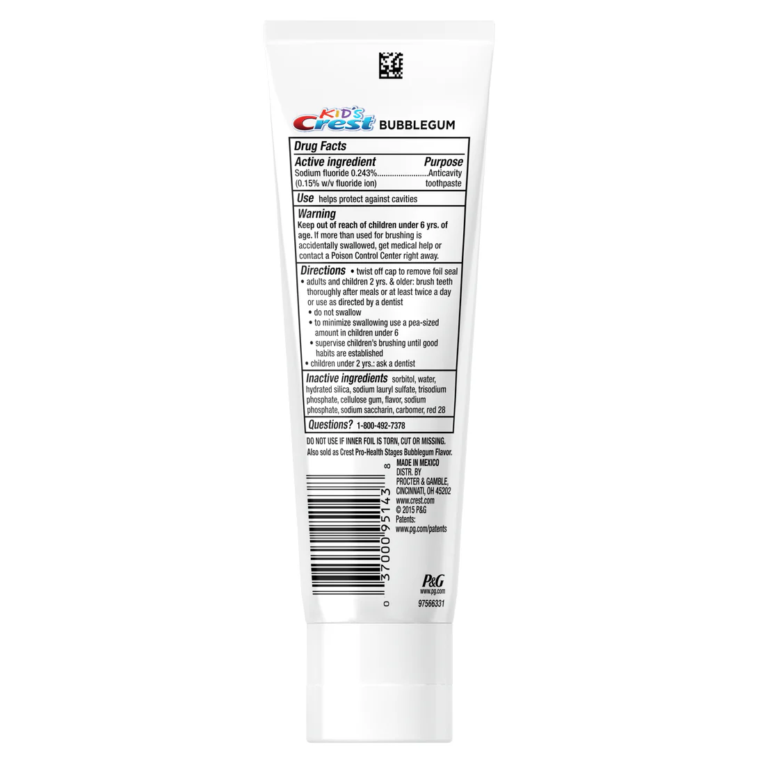 Kid's Crest Cavity Protection Bubblegum Flavor Toothpaste Gel Formula - 4.2oz/6pk - Image 2