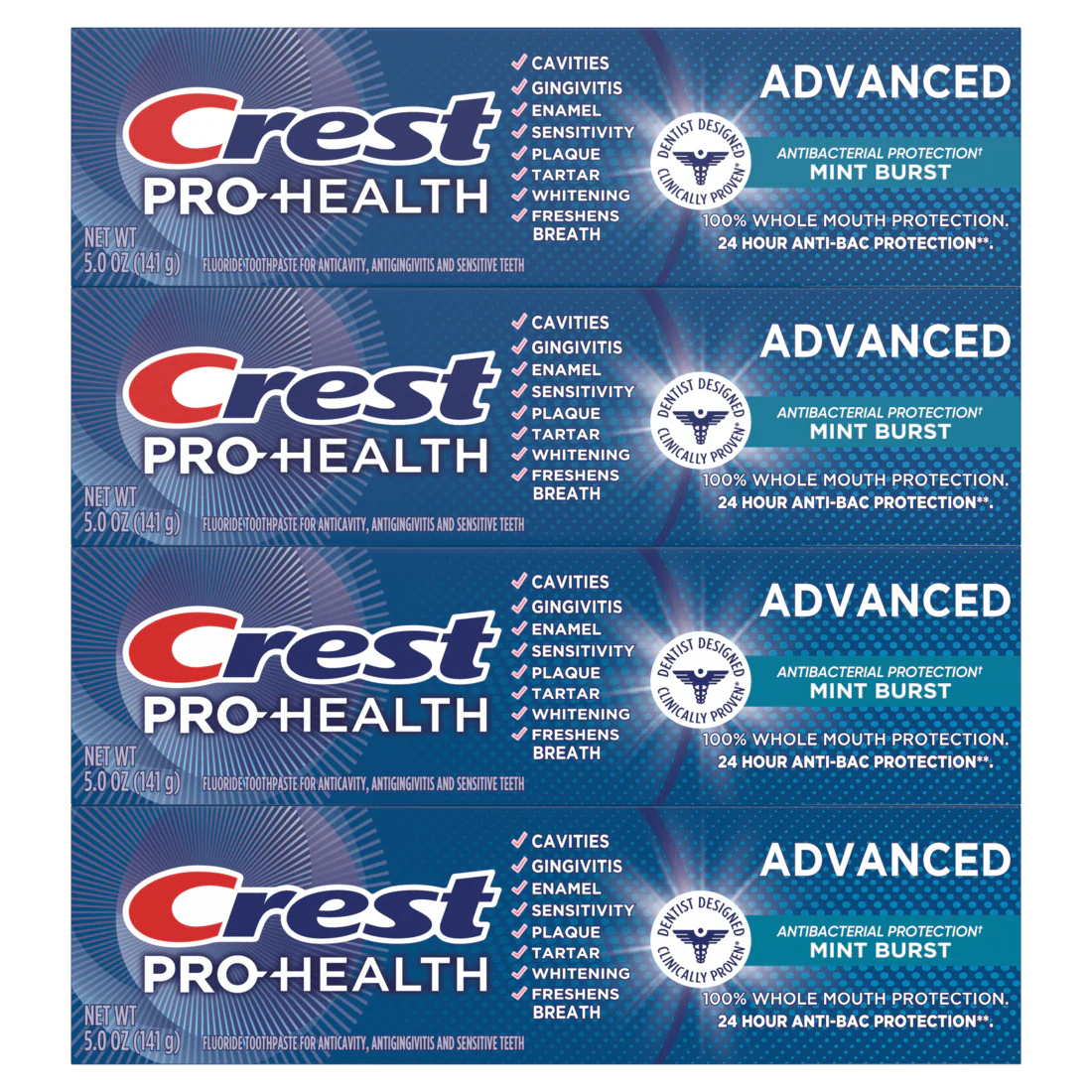 Crest Pro-Health Advanced Antibacterial Protection Toothpaste Mint Burst Pack of 4 - (4x5.0)oz/6pk