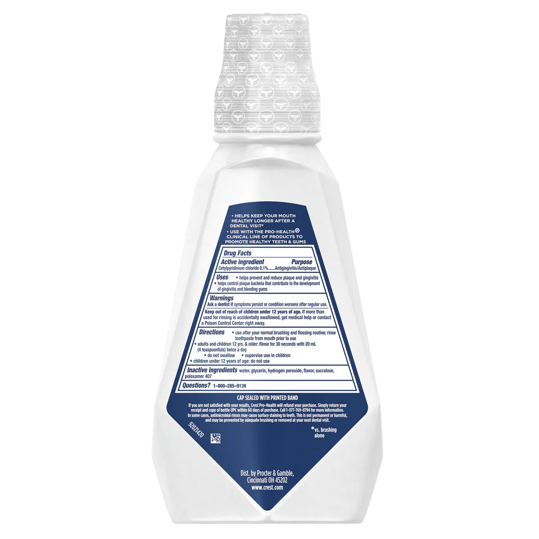 Crest Mouthwash Pro-Health Clinical Protection Gingivitis Protection Alcohol Free CPC (Cetylpyridinium Chloride) Antigingivitis & Antiplaque Deep Clean Mint Flavor - 16oz/4pk - Image 2