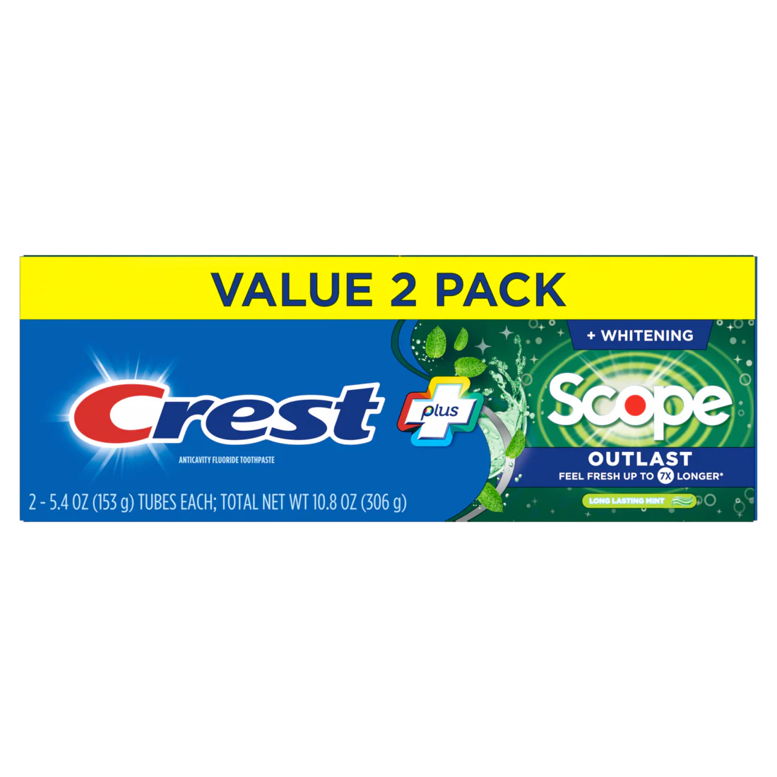 Crest Whitening Plus Scope Outlast Toothpaste Long Lasting Mint Pack Of 2 - (2x5.4)oz/6pk