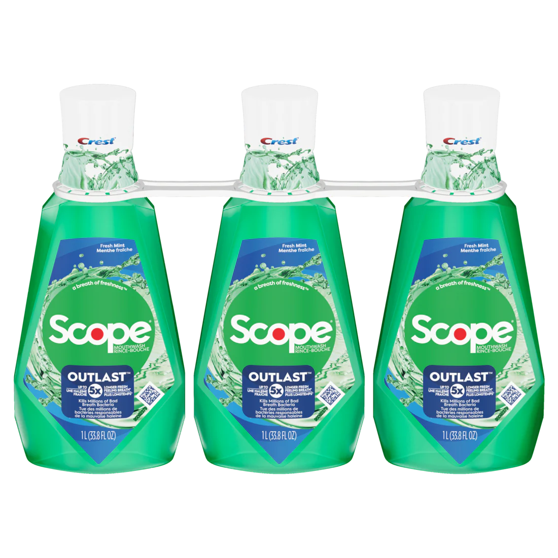 Crest Scope Outlast Mouthwash Fresh Mint-1L/33.8oz/3pk