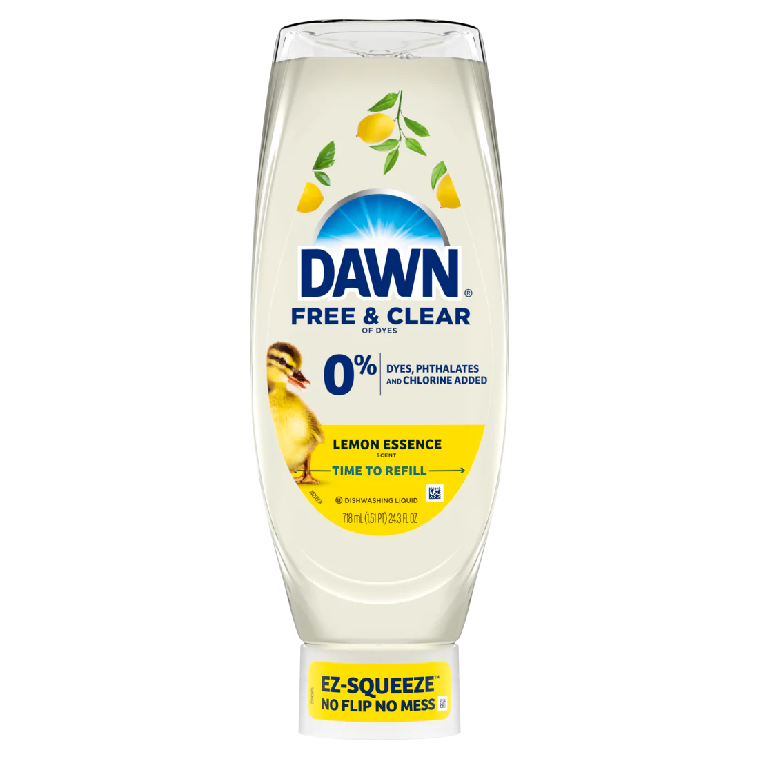 Dawn Free & Clear Ez-Squeeze Dish Soap Liquid Dishwashing Liquid Grease Removal Lemon - 24.3oz/8pk