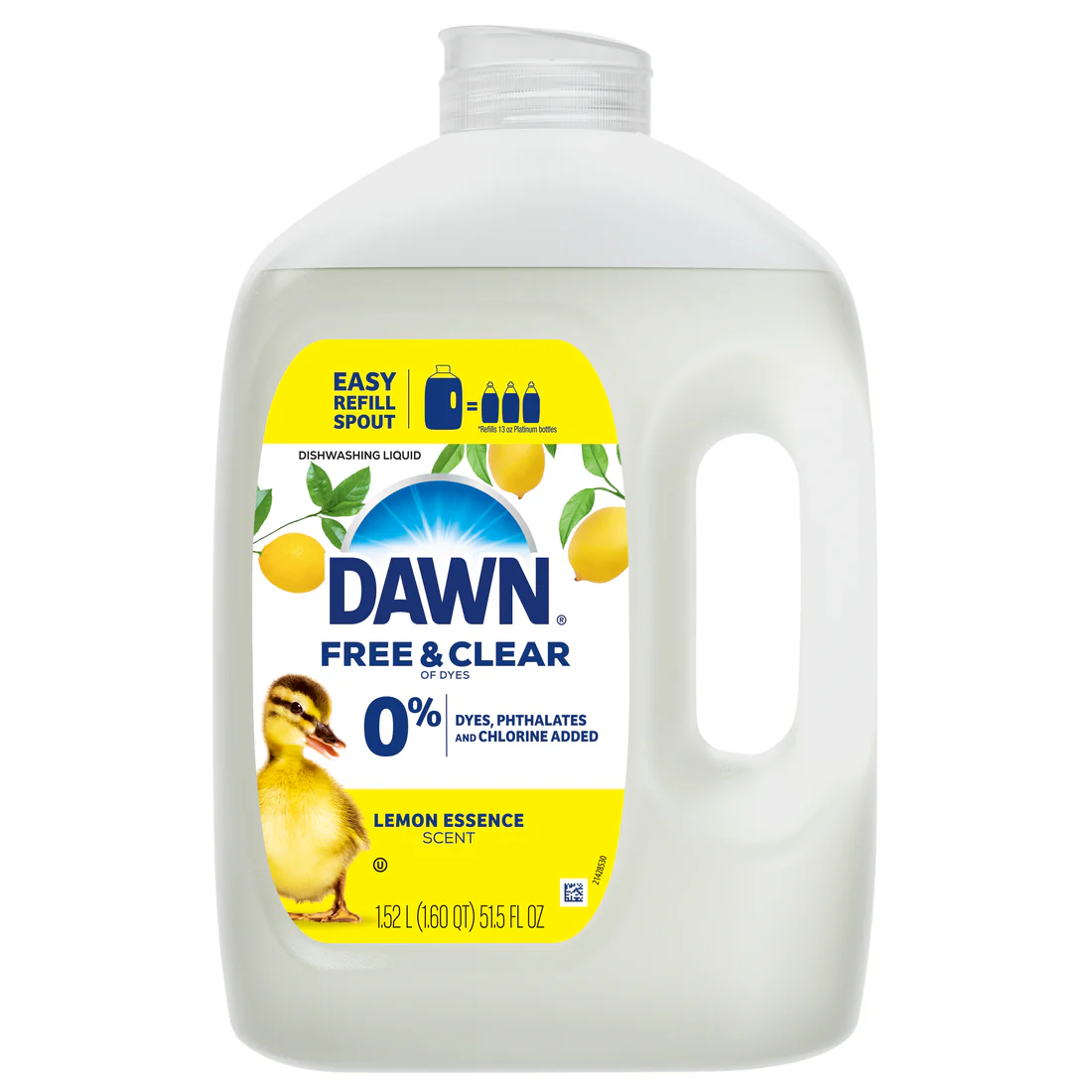 Dawn Free & Clear Refill Jug Dish Soap Dishwashing Liquid Tough Grease Removal Lemon - 51.5oz/4pk