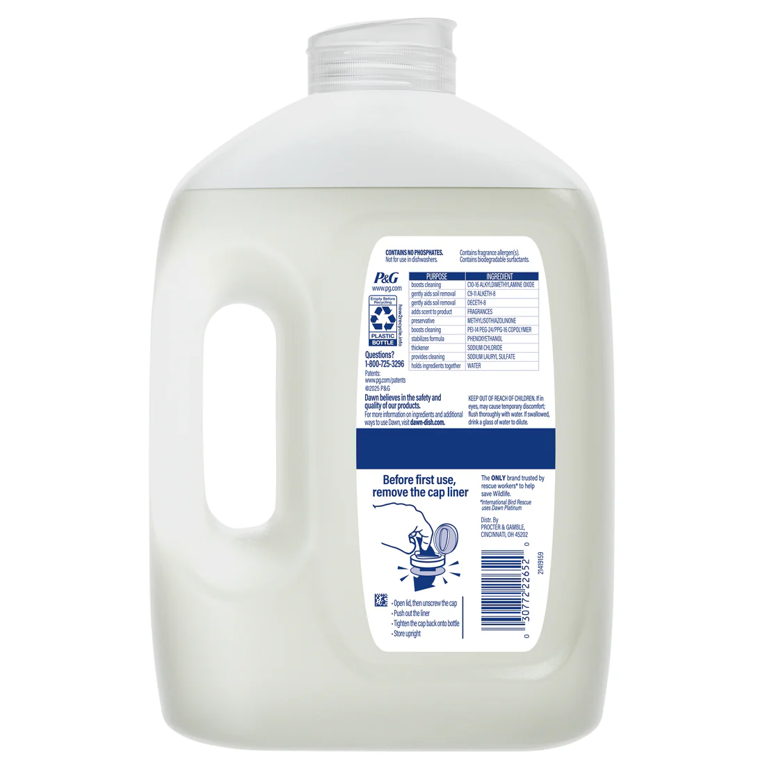 Dawn Free & Clear Refill Jug Dish Soap Dishwashing Liquid Tough Grease Removal Lemon - 51.5oz/4pk - Image 2