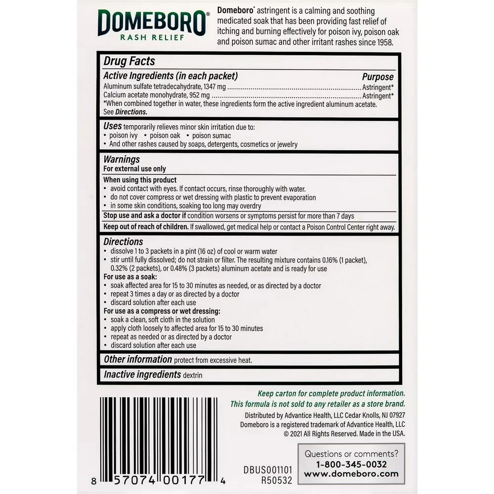 Domeboro Calming & Soothing Medicated Soak Rash Relief Astringent Powder Solution - 12ct/12pk - Image 2