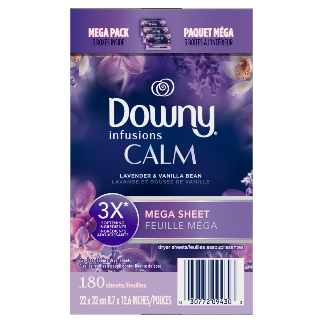 Downy Calm Mega Dryer Sheets Laundry Fabric Softener Lavender And Vanilla Bean - 180ct/3pk - Image 2