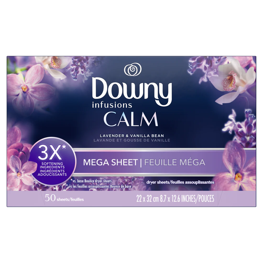 Downy Calm Mega Dryer Sheets Laundry Fabric Softener Lavender And Vanilla Bean - 50ct/6pk