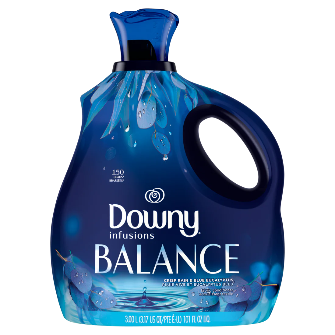 Downy Infusions Laundry Fabric Softener Liquid BALANCE Crisp Rain and Blue Eucalyptus-101oz/4pk