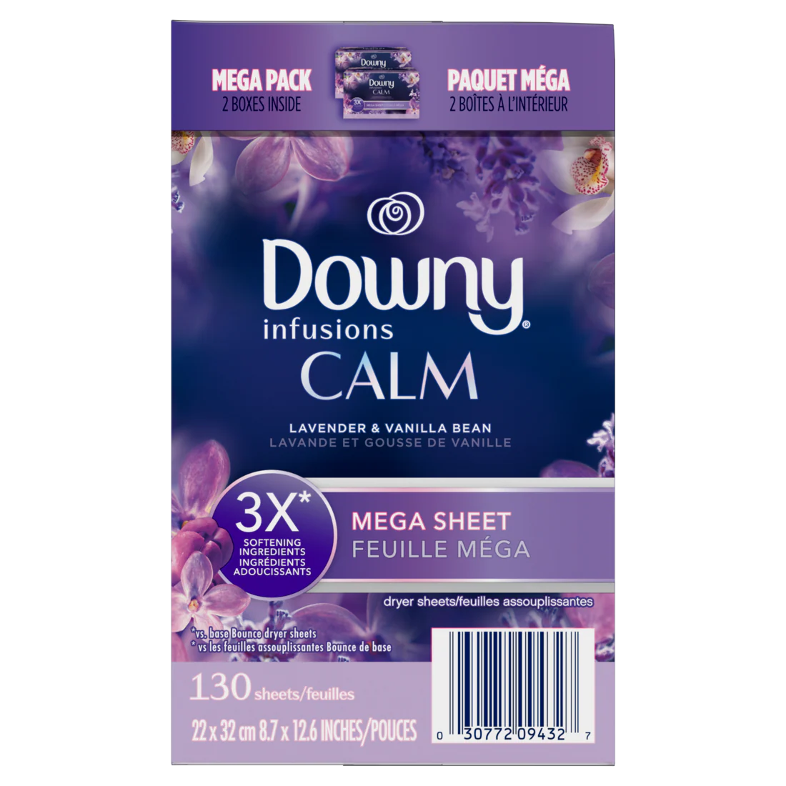 Downy Calm Mega Dryer Sheets Laundry Fabric Softener Lavender And Vanilla Bean - 130ct/3pk - Image 3