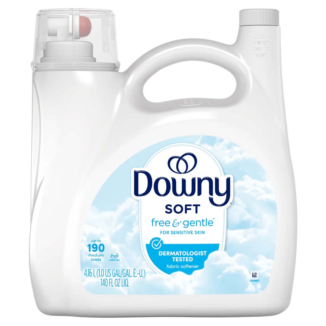 Downy Free & Gentle Liquid Fabric Softener 190 Loads Hypoallergenic Sensitive Skin Friendly Fabric Conditioner Liquid - 140oz/4pk