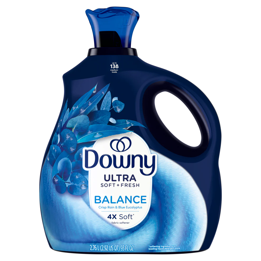 Downy Ultra Soft Plus Fresh Fabric Softener Liquid Balance Crisp Rain & Blue Eucalyptus 138 Loads Downy Fabric Softener Laundry Softener - 93oz/4pk