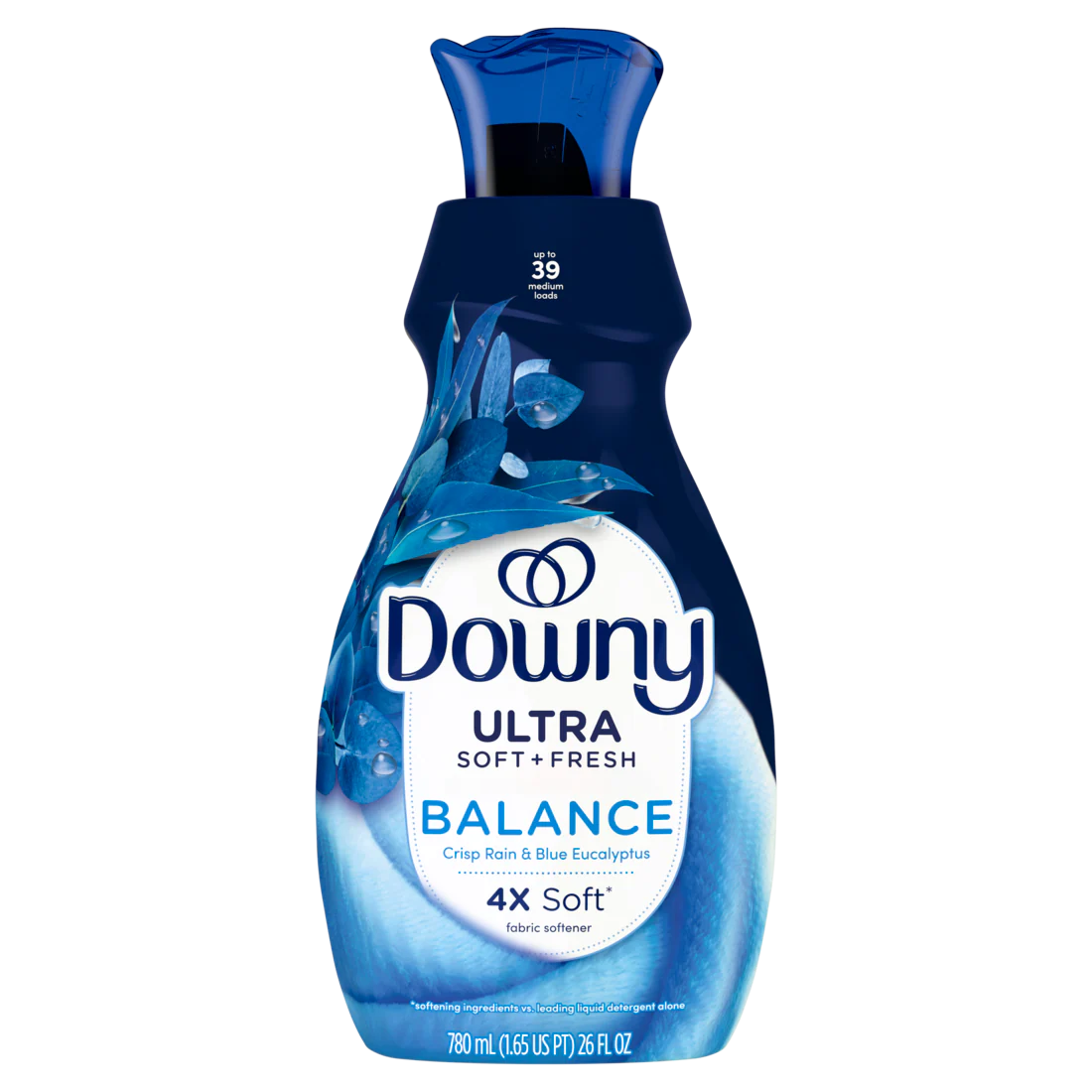Downy Ultra Soft Plus Fresh Fabric Softener Liquid Balance Crisp Rain & Blue Eucalyptus 39 Loads Downy Fabric Softener Laundry Softener - 26oz/4pk
