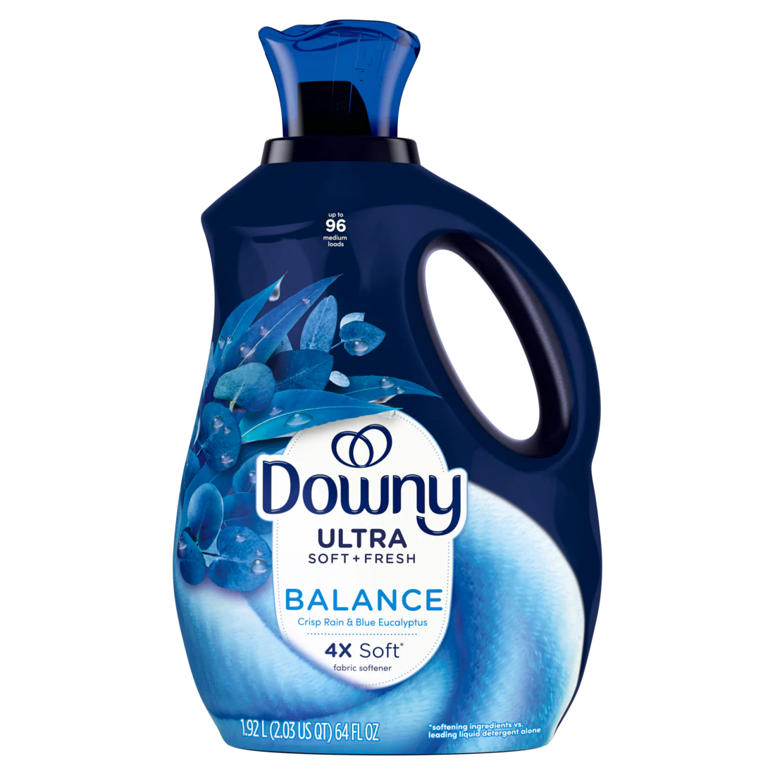 Downy Ultra Soft Plus Fresh Fabric Softener Liquid Balance Crisp Rain & Blue Eucalyptus 96 Loads Downy Fabric Softener Laundry Softener - 64oz/4pk