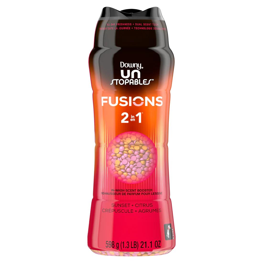 Downy Unstopables Fusions Scent Duos Laundry Scent Booster Beads Sunset And Citrus Scent 24HR Non-Stop Freshness With 2-in-1 Dual Scent Laundry Scent Beads - 21.1oz/4pk
