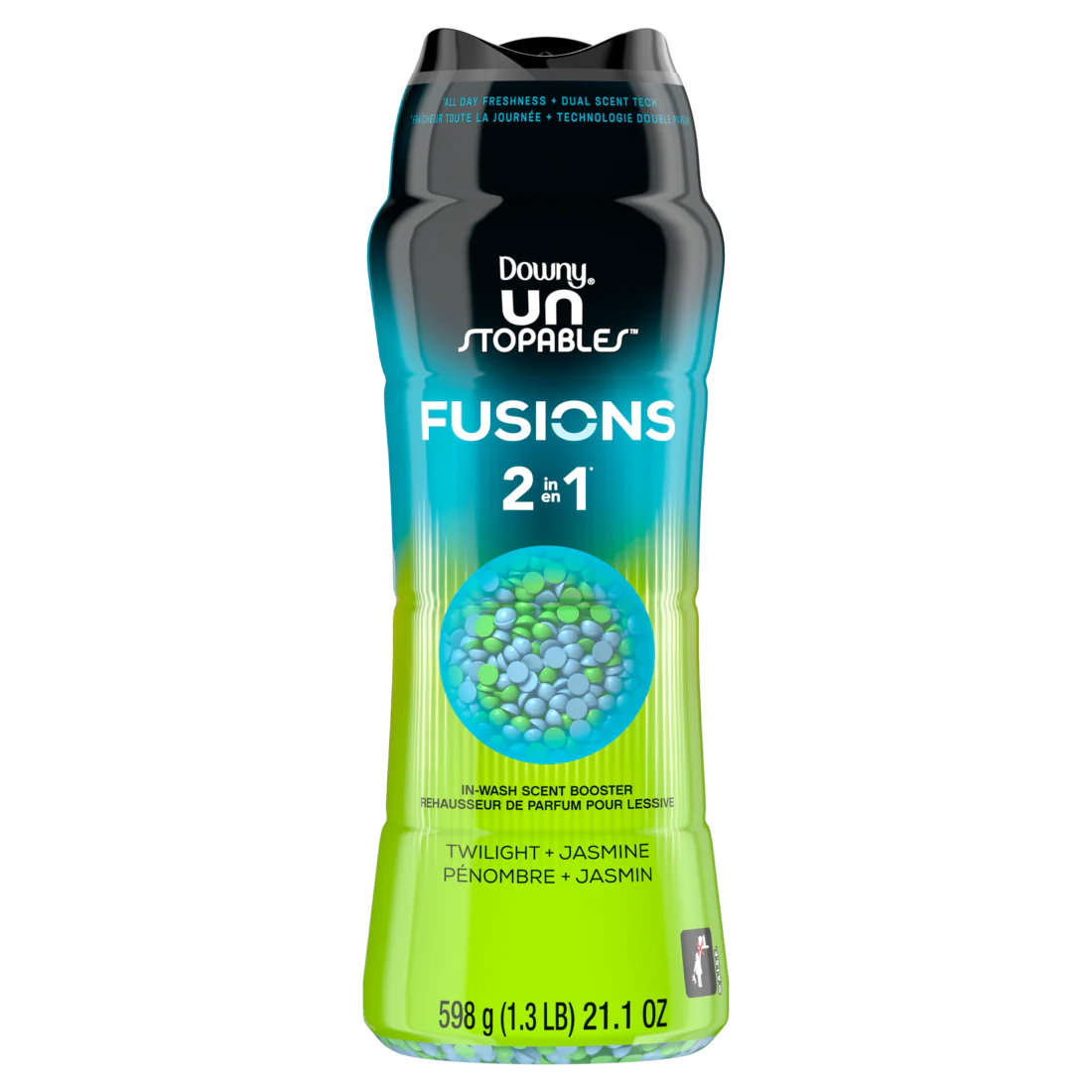 Downy Unstopables Fusions Scent Duos Laundry Scent Booster Beads Twilight And Jasmine Scent 24HR Non-Stop Freshness With 2-in-1 Dual Scent Laundry Scent Beads - 21.1oz/4pk