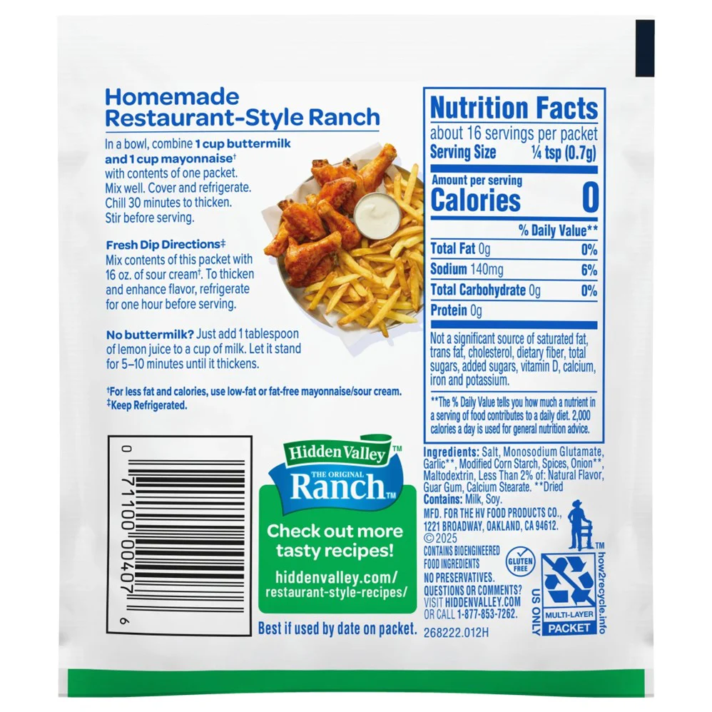 Dry Hidden Valley Salad Dressing Mix Original Ranch Buttermilk - 0.4oz/24pk - Image 2