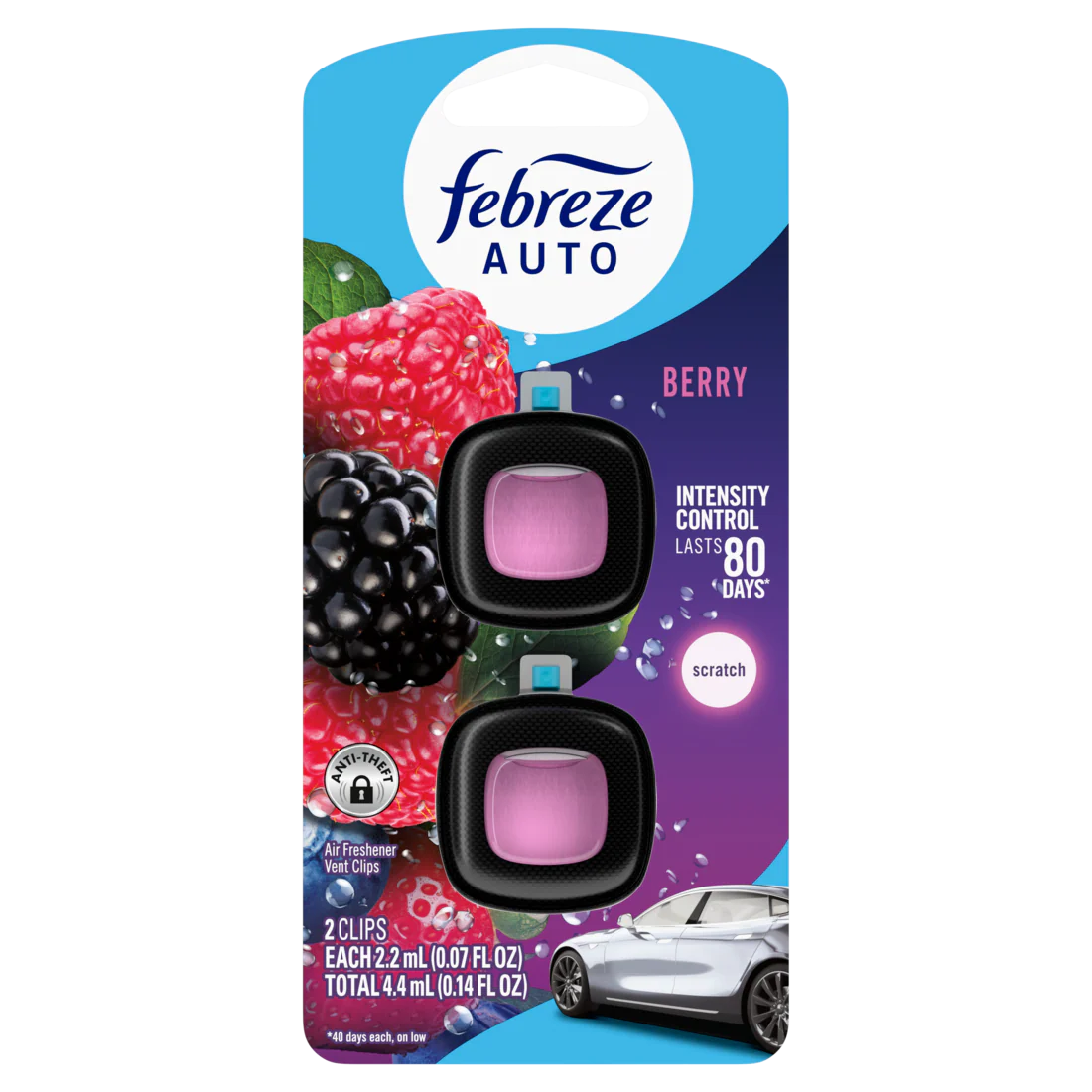 Febreze Auto Air Freshener Odor-Fighting Automotive Vent Clip Berry Scent - (2x0.07)oz/8pk