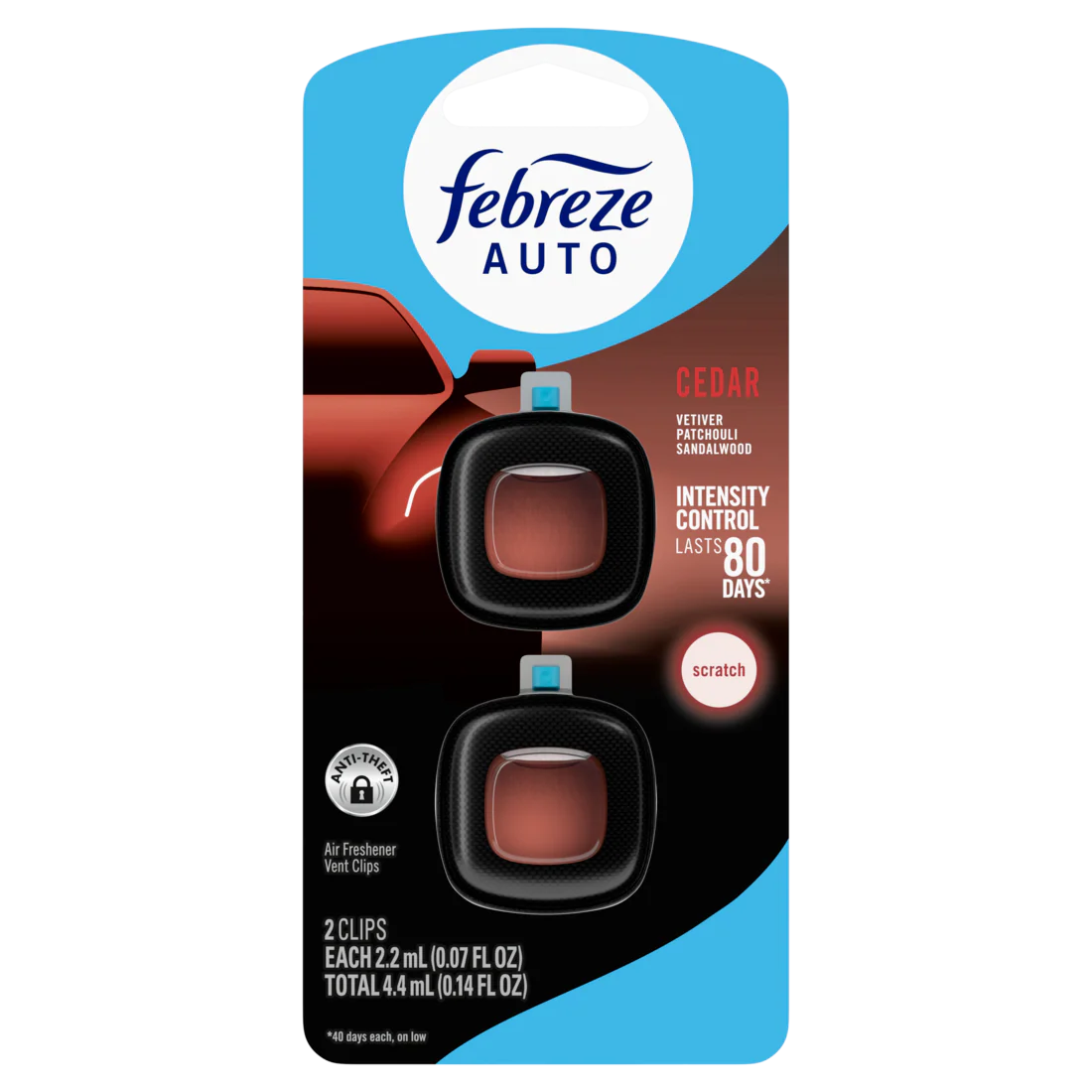 Febreze Auto Air Freshener Odor-Fighting Automotive Vent Clip Cedar Scent - (2x0.07)oz/8pk