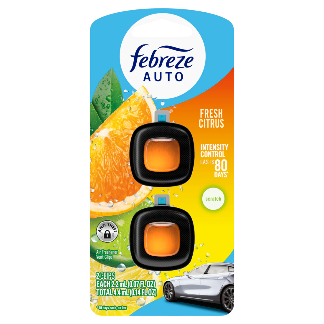 Febreze AUTO Air Freshener Odor-Fighting Automotive Vent Clip Fresh Citrus Scent - (2x0.07)oz/8pk