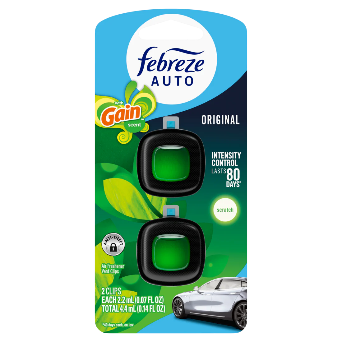 Febreze Auto Air Freshener Odor-Fighting Automotive Vent Clip Gain Original Scent - (2x0.07)oz/8pk