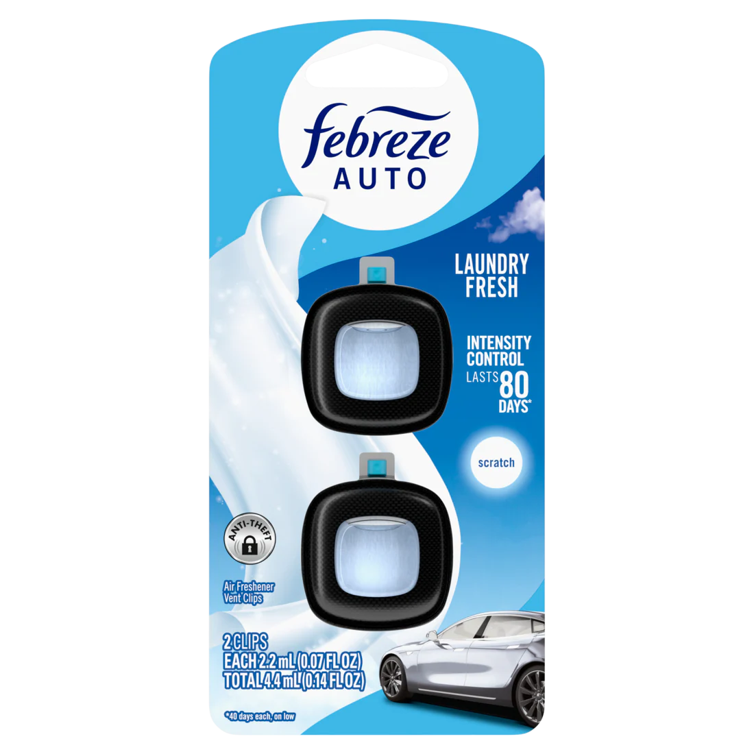 Febreze Auto Air Freshener Odor-Fighting Automotive Vent Clip Laundry Fresh Scent - (2x0.07)oz/8pk