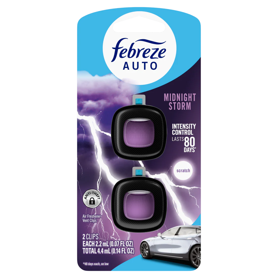 Febreze Auto Air Freshener Odor-Fighting Automotive Vent Clip Midnight Scent - (2x0.07)oz/8pk