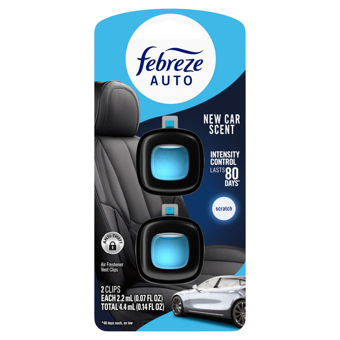 Febreze Auto Air Freshener Odor-Fighting Automotive Vent Clip New Car Scent - (2x0.07)oz/8pk