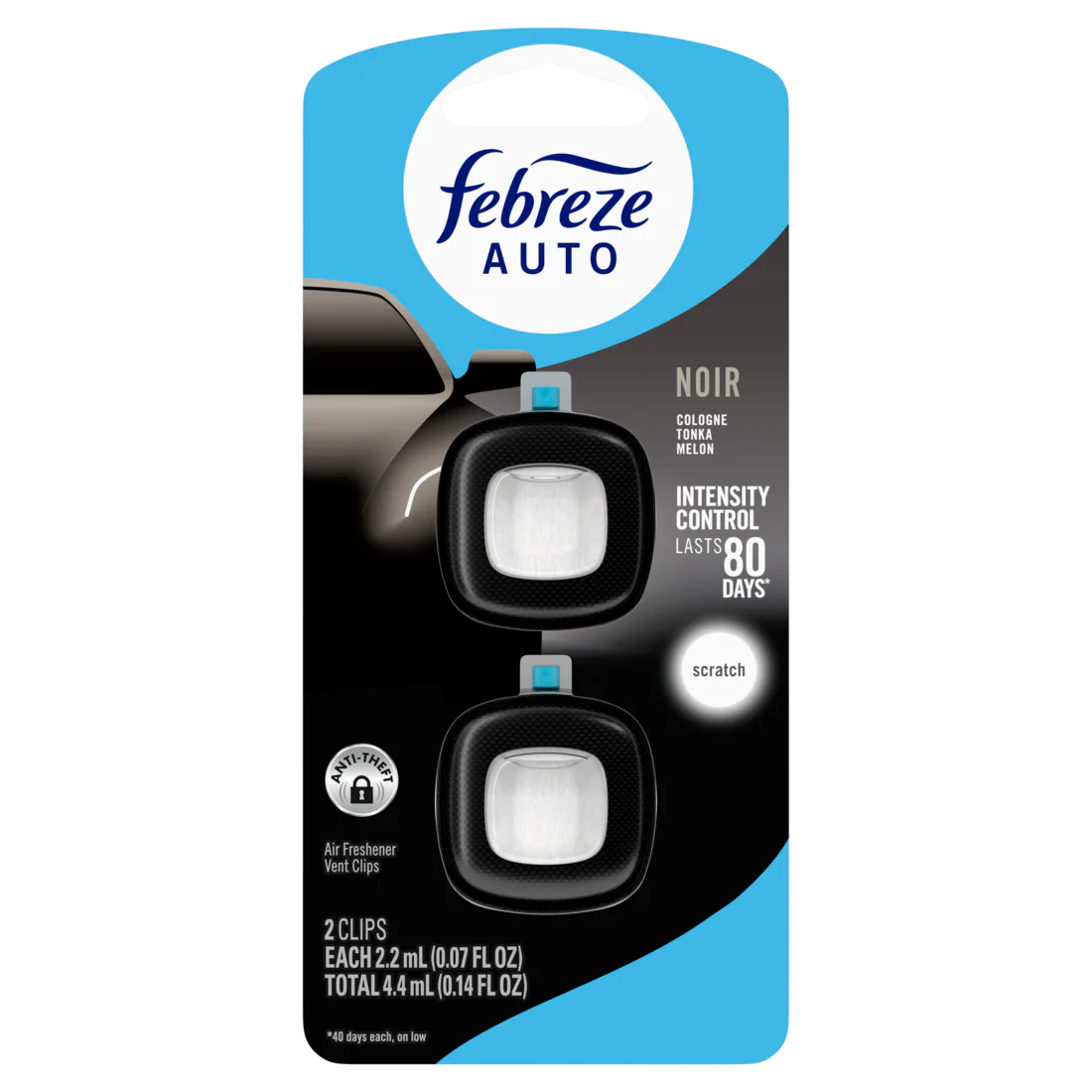 Febreze Auto Air Freshener Odor-Fighting Automotive Vent Clip Noir Scent - (2x0.07)oz/8pk
