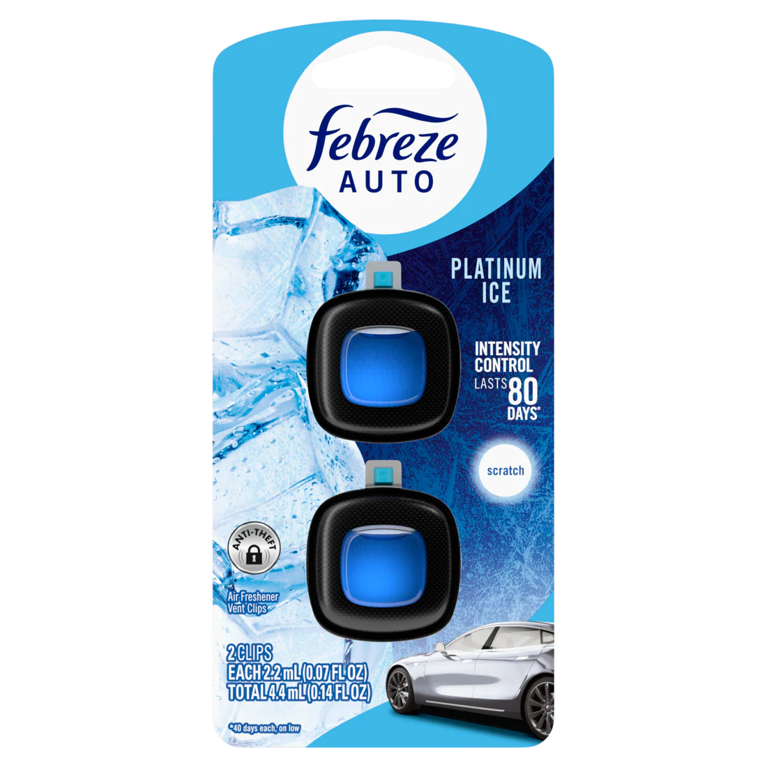 Febreze Auto Air Freshener Odor-Fighting Automotive Vent Clip Platinum Ice Scent - (2x0.07)oz/8pk